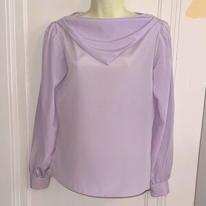 Vtg 70s/80s Kanga Lavender‎ Thin Polyester Long Sleeve Blouse/Drape Neck Scarf